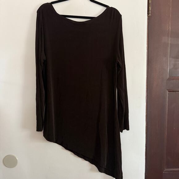CHICO'S TRAVELERS | Black Asymmetric Boat neck Long sleeve Top Tunic | Large - Picture 7 of 8